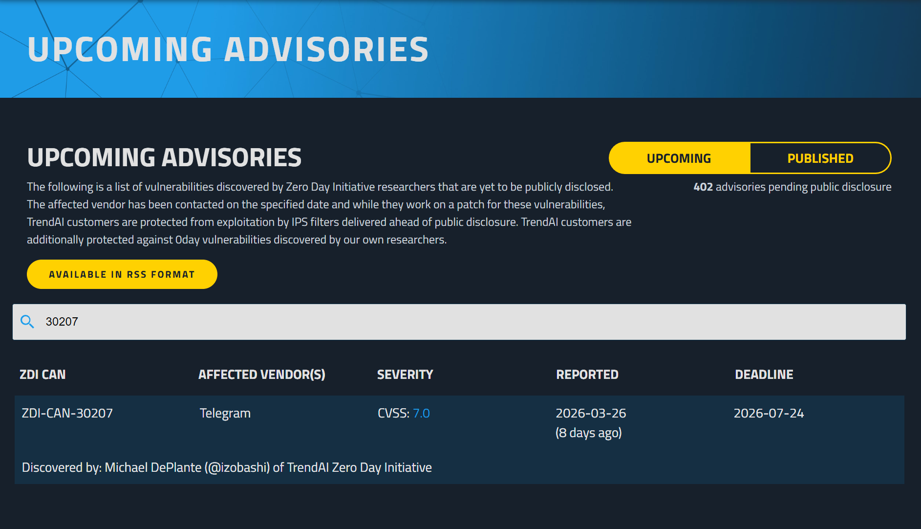 Уязвимость ZDI-CAN-30207 в Telegram с оценкой CVSS 9.8, которая впоследствии была скорректирована до 7.0