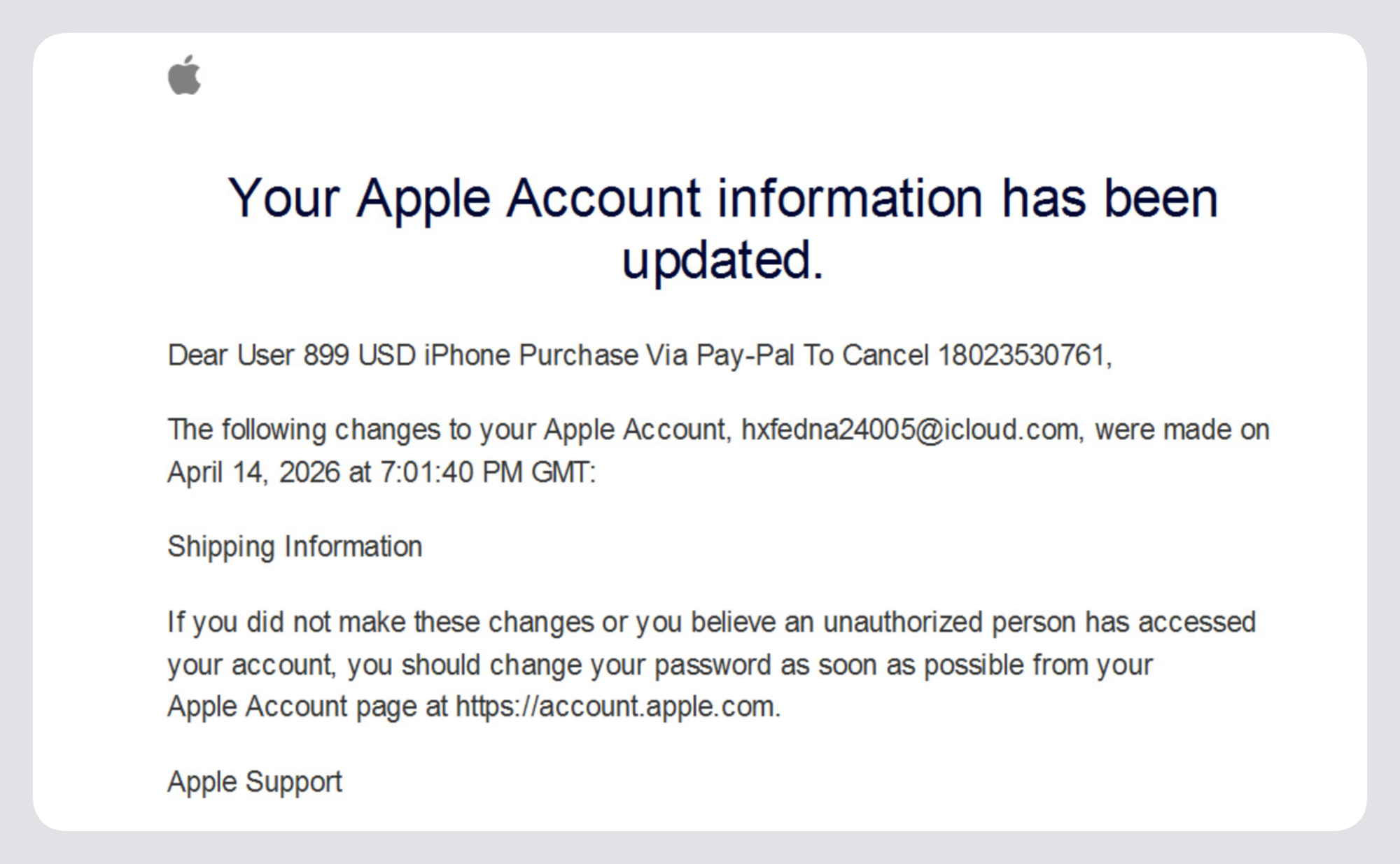 Фишинг с официального адреса Apple