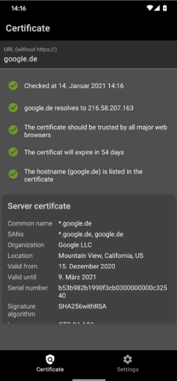 SSL Certificate Checker на Android