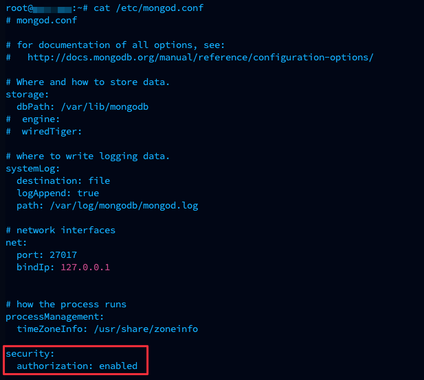 Пример отредактированного файла конфигурации MongoDB