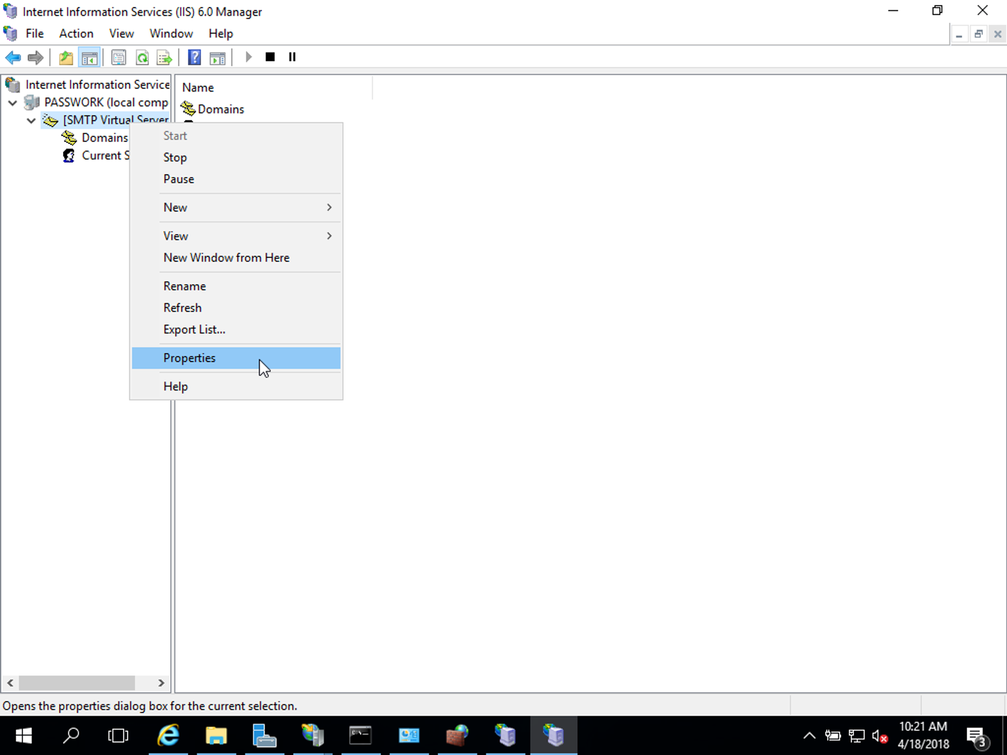 Настройка SMTP server в IIS 6.0 Manager