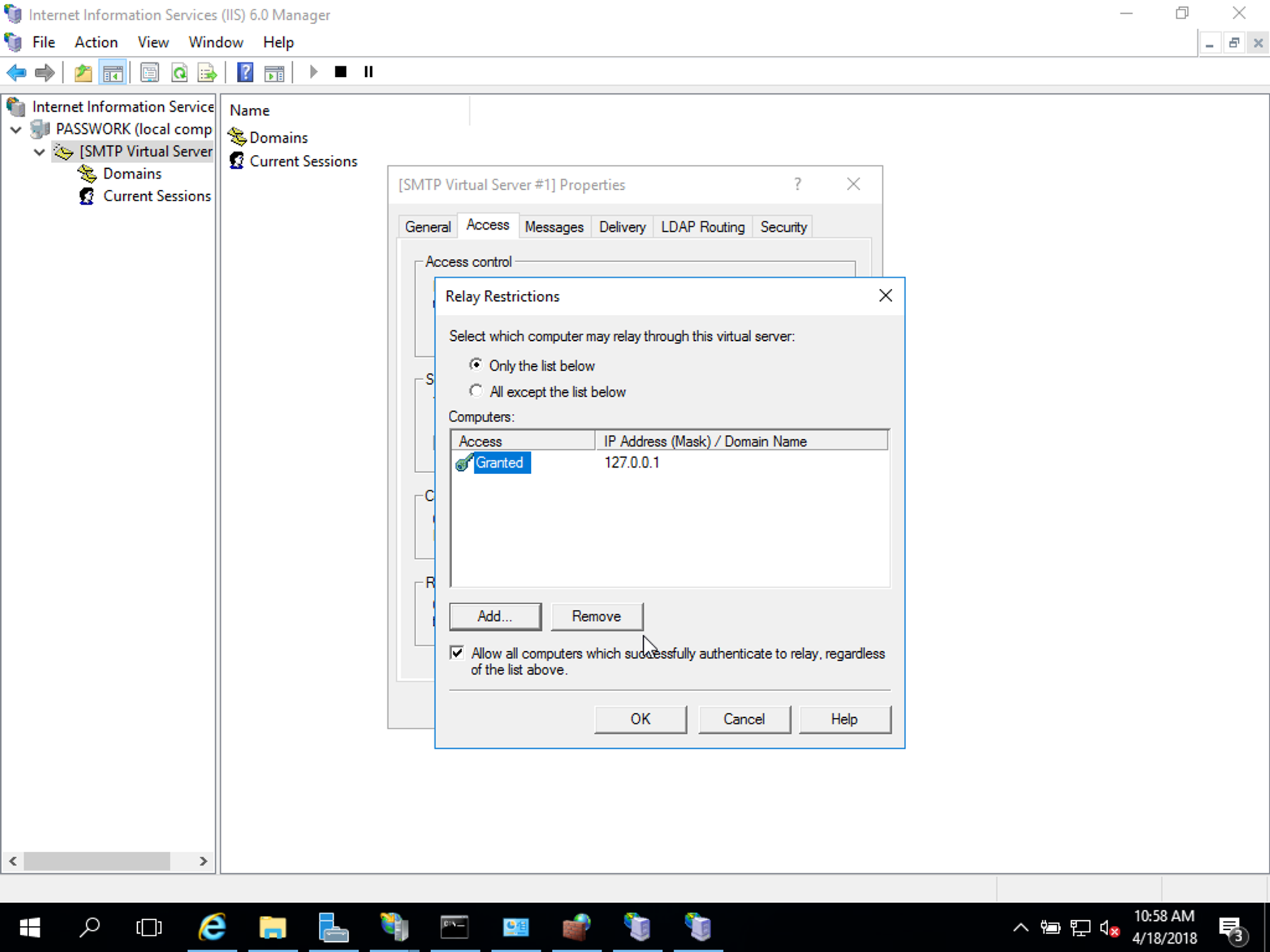 Access → Relay — разрешённые IP