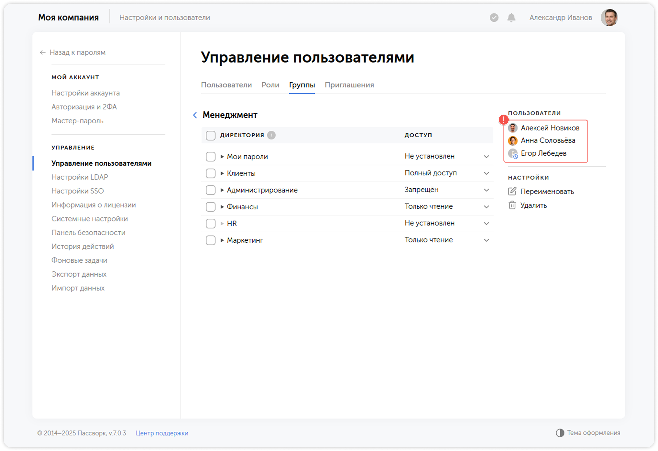 Список пользователей группы