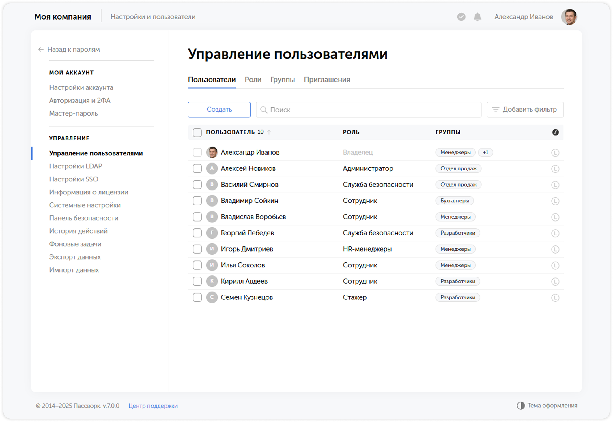 Список пользователей