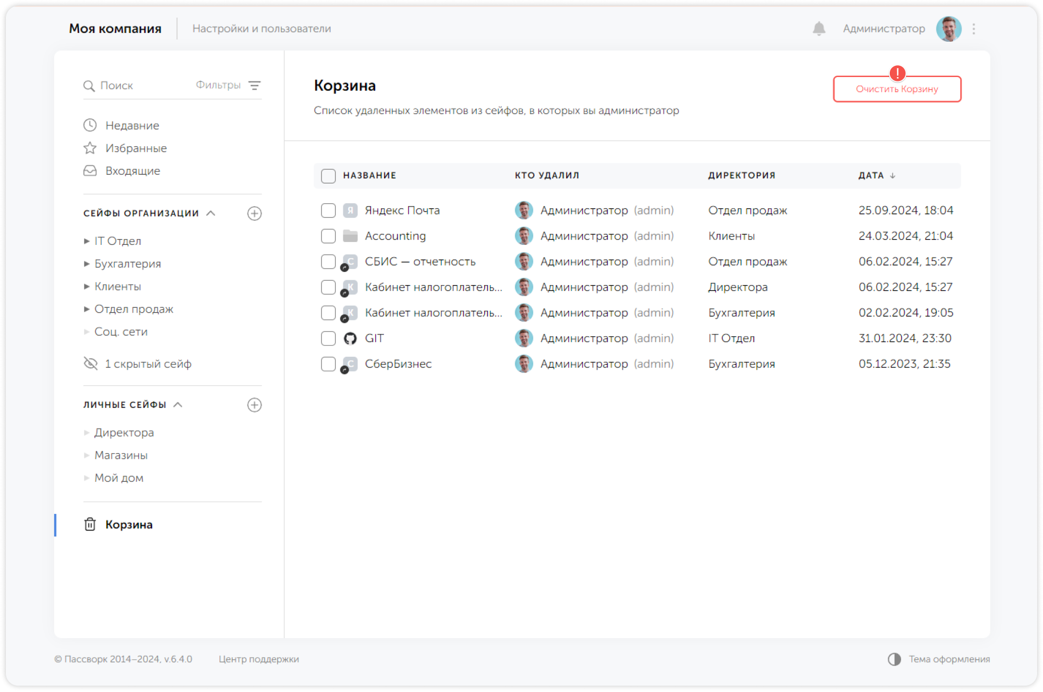 Очистить корзину