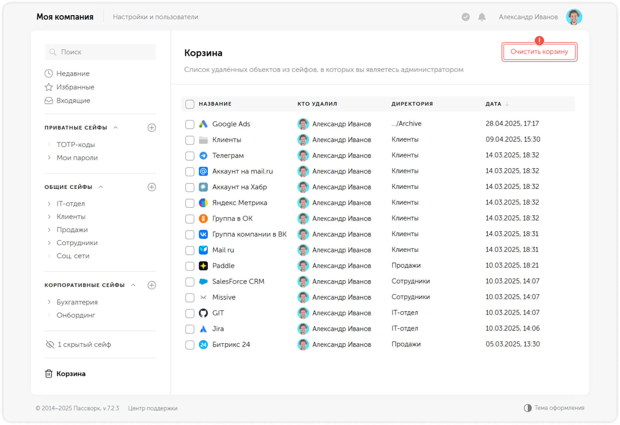 Очистить корзину