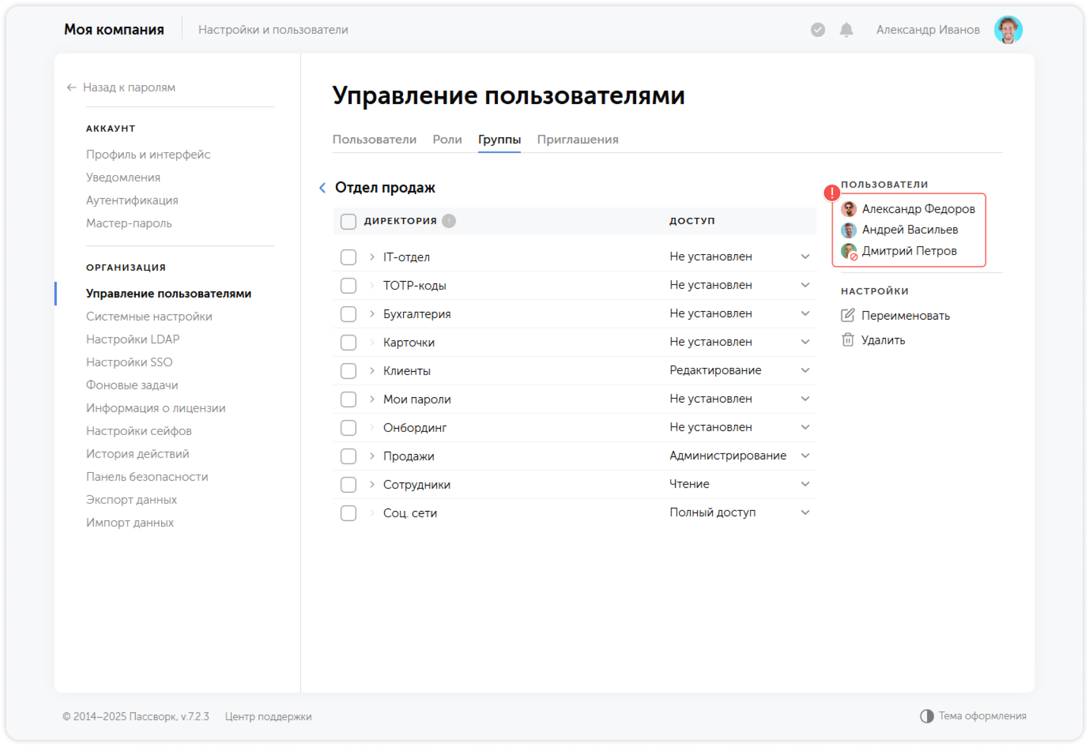 Список пользователей группы