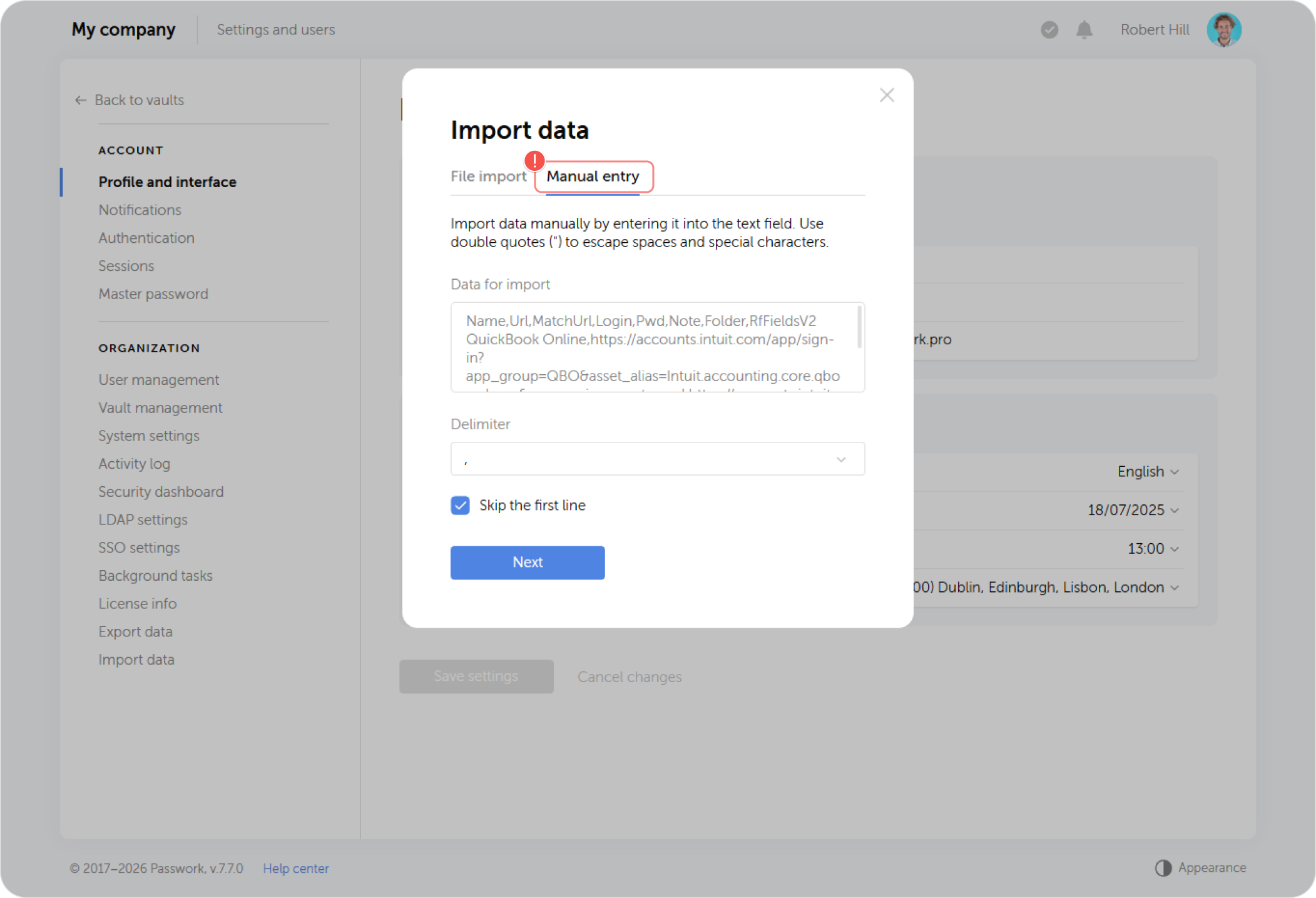 Импорт CSV — предпросмотр данных